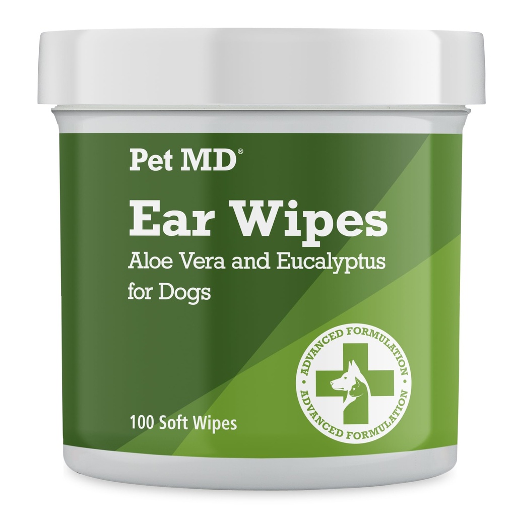 Wipes de nettoyage d'oreilles de chien MD pour animaux de compagnie – Nettoyant otique pour chiens, soin apaisant de l'oreille avec Aloe Vera et Eucalyptus, Wipes réguliers, 100 comtes