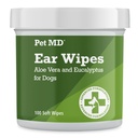 Wipes de nettoyage d'oreilles de chien MD pour animaux de compagnie – Nettoyant otique pour chiens, soin apaisant de l'oreille avec Aloe Vera et Eucalyptus, Wipes réguliers, 100 comtes