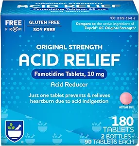 Rite Aid Acid Reducer, Original Strength Famotidine Tablets, 10 mg - 2 Flessen, 90 Tellen Elke (180 Tellen Totaal) 