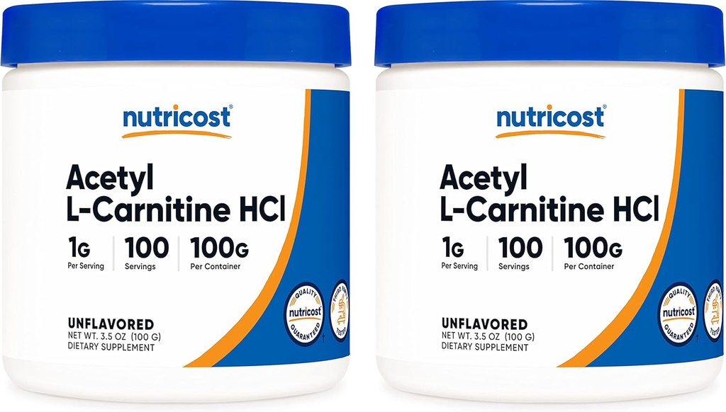 Nutricost Acétyl L-Carnitine (ALCAR) 100 GMS (2 pack) - 100 portions chacune - 1000mg par portion - Poudre d'acétyl L-Carnitine pure - Non OGM, sans gluten