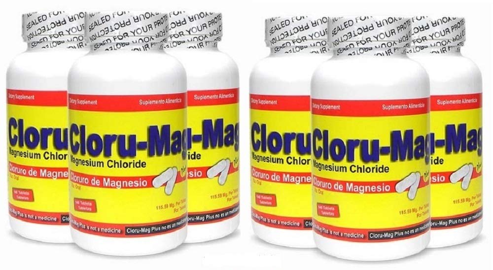 Magnesium Chloride Tablets - Cloru-Mag Plus - Dietary Supplement - Pack of 6 Bottles - Cloruro de Magnesio