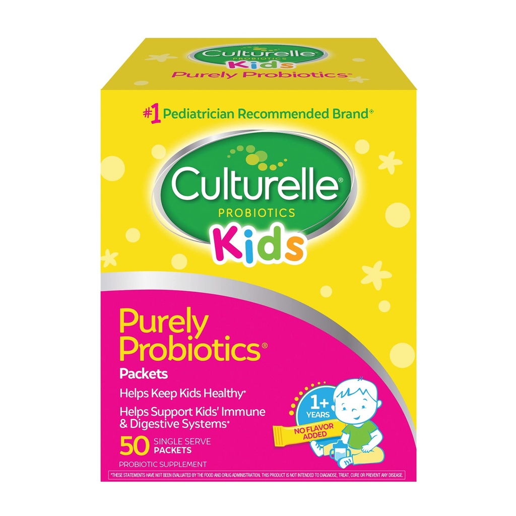 Culturelle Kids Daily Probiotic Packets for Kids, (Âges 3+) - 50 Compte – De la marque recommandée par les pédiatres #1 – Probiotiques quotidiens sans saveur pour la santé digestive et le soutien immunitaire