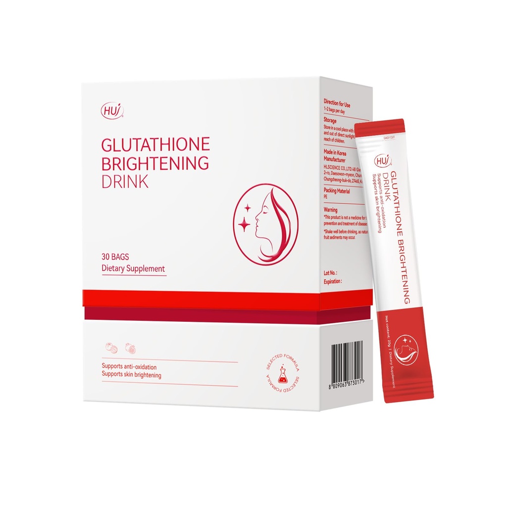 HUJ Glutathione Brightening Drink - Liposomal Liquid Glutathione - Skin Radiance, Metabolic Wellness & Immunity Support - Contains White Tomato Extract & Pomegranate Juice Concentrate - 30 Bags