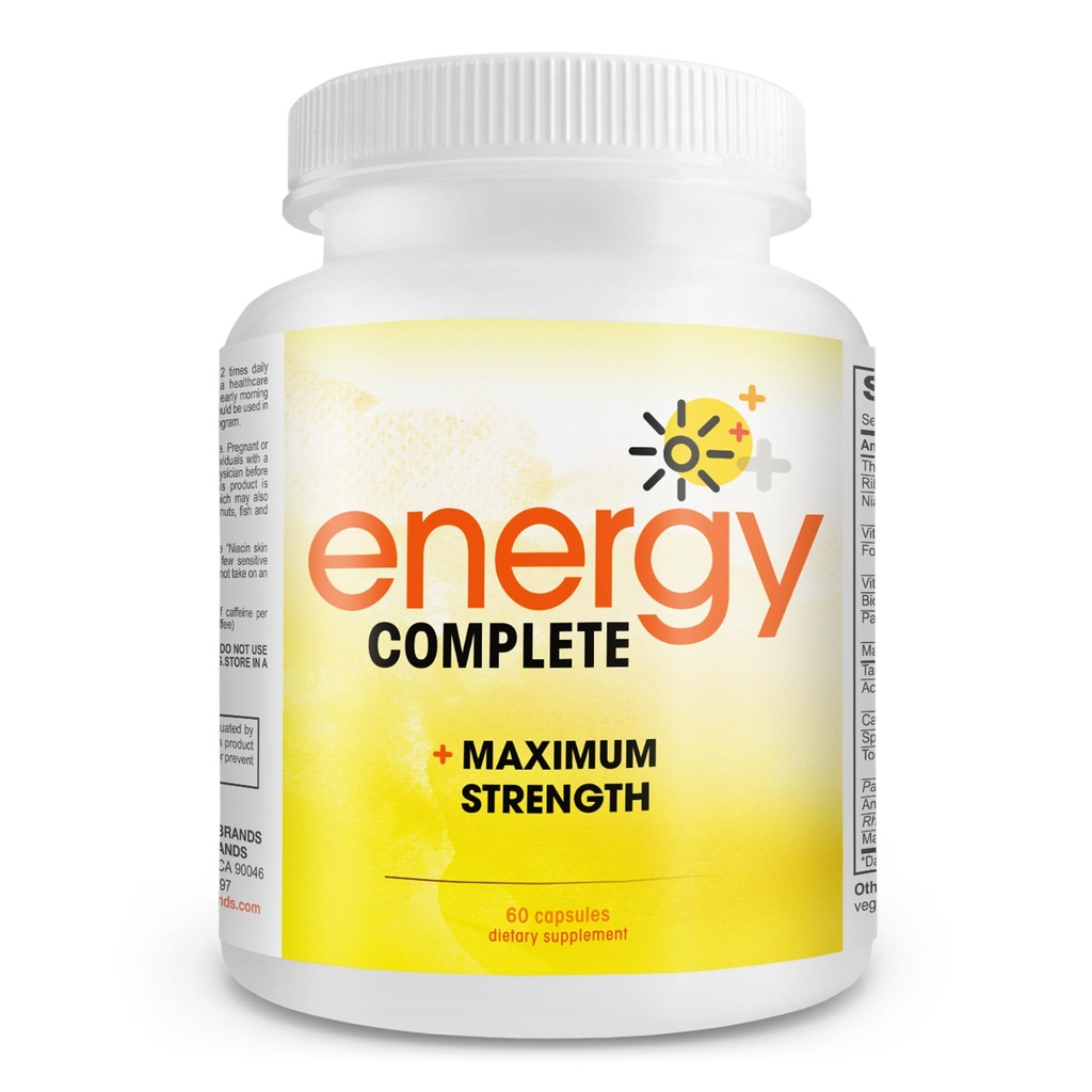 Energy Complete - Supplément énergie et focus végétaliens 18-en-1 - Pilules de caféine végane (60 capsules quotidiennes)