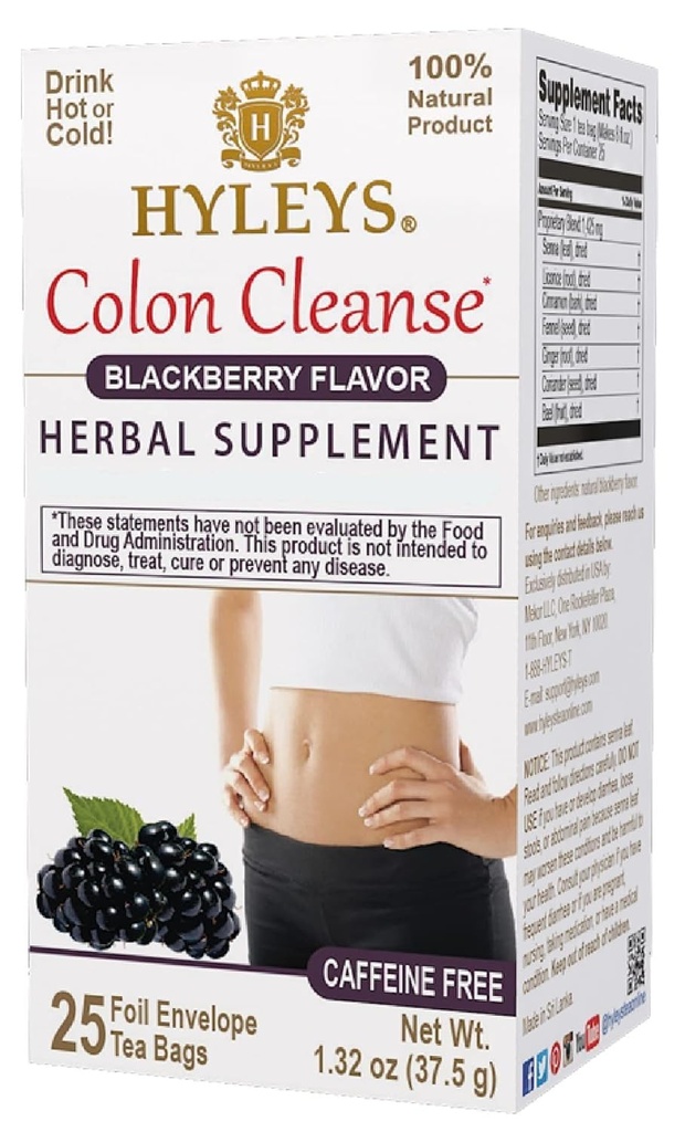HYLEYS Colon Cleanse Thee BlackBerry smaak - 25 theezakjes (1 verpakking)