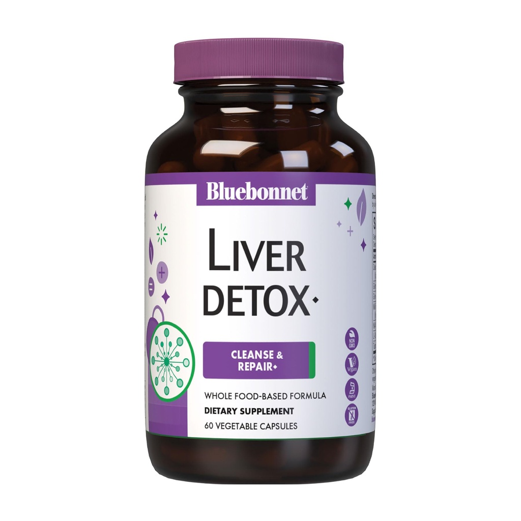 Bluebonnet Voeding Lever Detox, Lever Gezondheid*, Antioxidantbescherming*, Sojavrij, Glutenvrij, Kosjer Gecertificeerd, Niet-GMO, Zuivelvrij, 60 Plantaardige Capsules, 60 porties