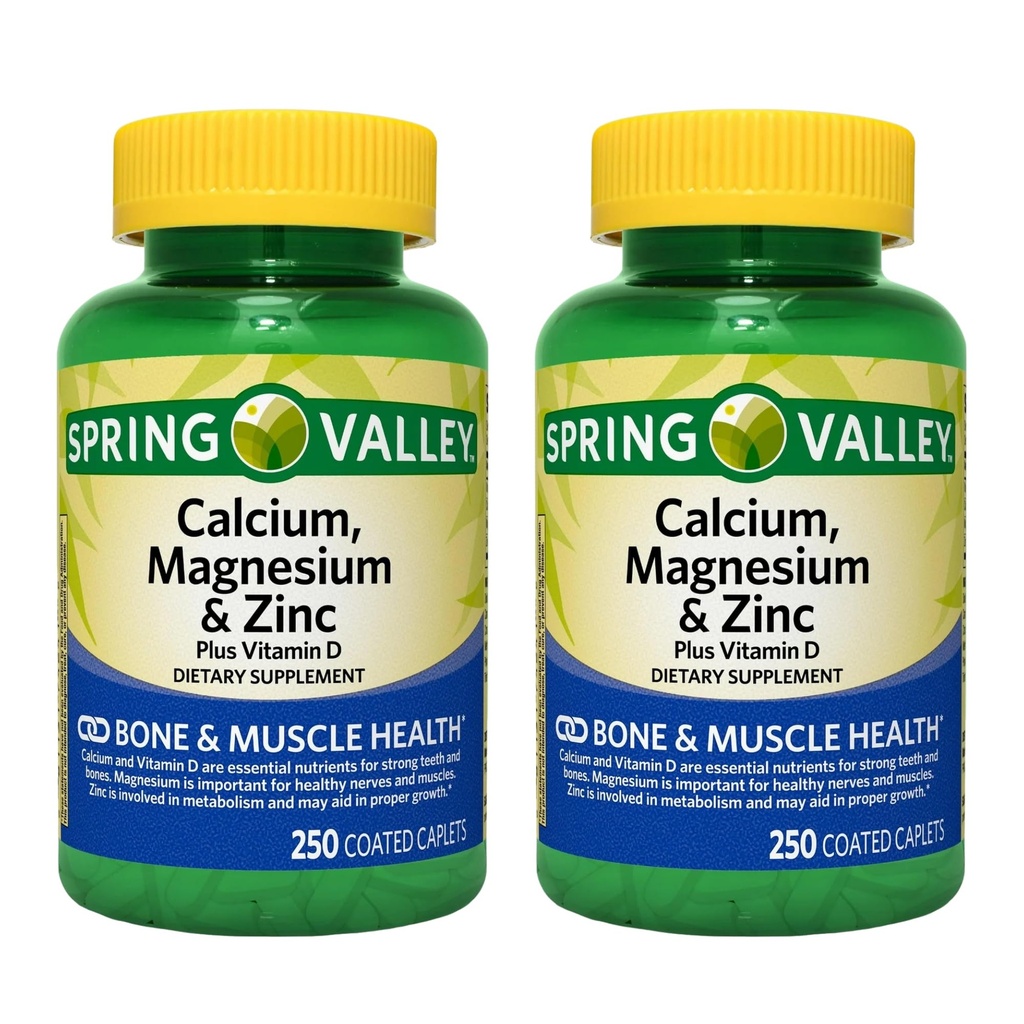 Calcium, Magnesium, Zinc Plus Vitamin D3, Dietary Supplement, 250 Count, (Pack of 2)