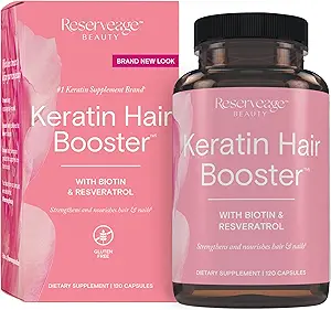 Reservering Schoonheid Keratine Hair Booster met Biotine & Resveratrol - Hair & Nail Growth Supplement voor vrouwen - Ondersteunt gezonde dikte & Shine met Biotine - 120 capsules (60 porties)