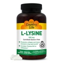 Country Life L-Lysine 500mg met B-6, Ondersteunt Immune Health, bevordert Collageen vernieuwing in lippen en mond, 250 Vegan Capsules, Gecertificeerde Glutenvrij, Gecertificeerde Veganistisch