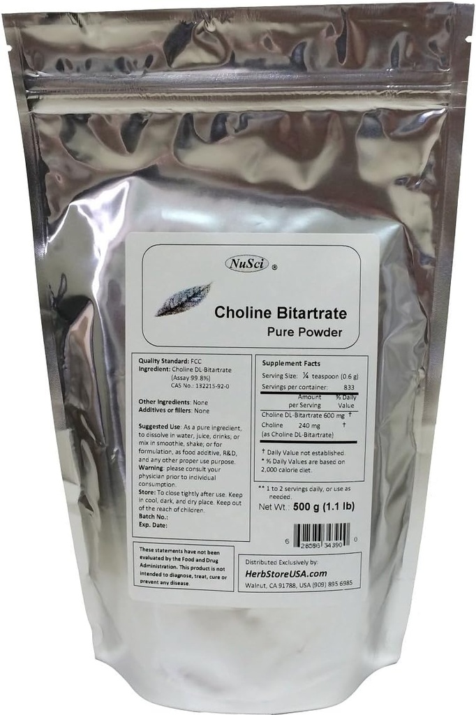 Choline DL- Bitrate Pure Powder 500g (1.1 lb, 17,6 oz) Smart Nutrient