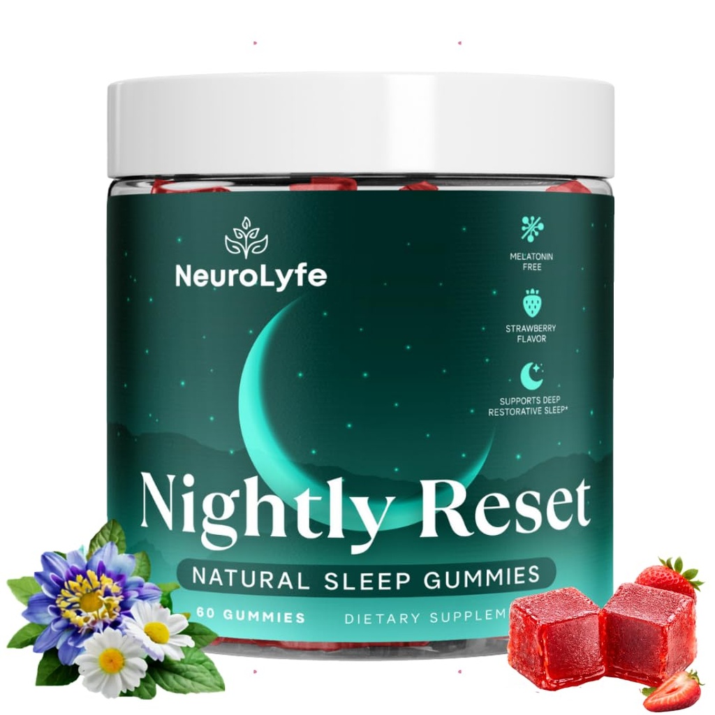 Sleep Gummies – Melatonin-Free Sleep Aid – Natural Sleep Support & Nighttime Relaxation with Magnesium, L-Theanine, GABA & Apigenin – Strawberry – 60 Count