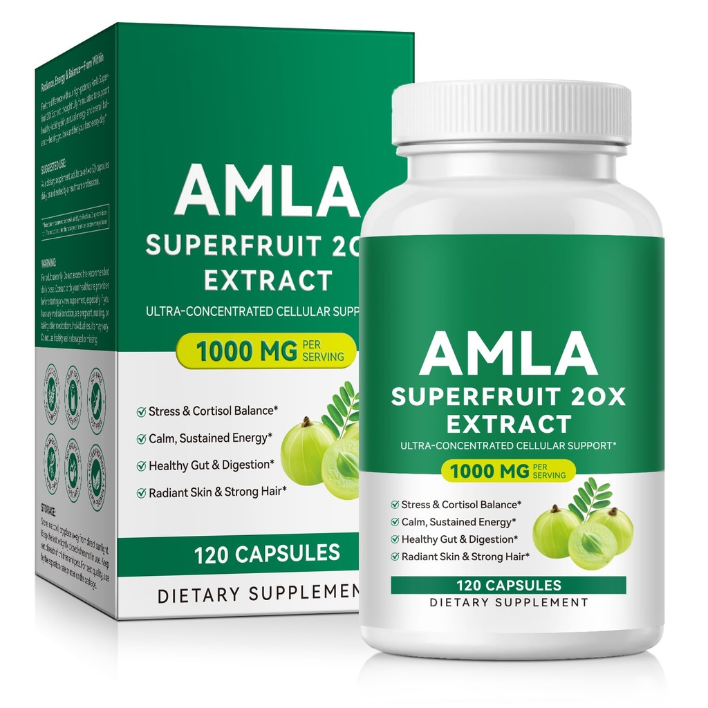 Amla Capsules 1000mg, High Concentration Amla Fruit Supplement 120 Plant-based Capsules Natural Vegan Amla Extract Premium Amla Fruit Powder Herbal Immune Support Supplement Non-GMO, Gluten Free