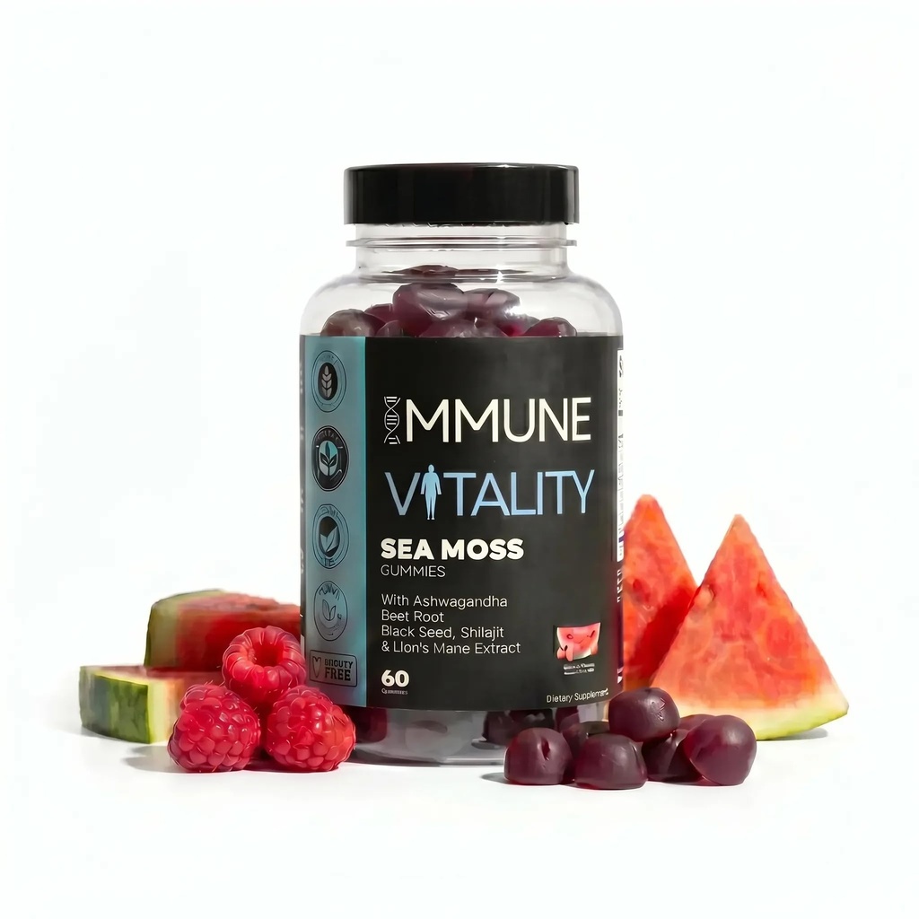 Seamoss Gummies- 6-in-1 with Ashwagandha, Seamoss, Shilajit, Lion’s Mane, Black Seed Oil & Beet Root. All-in-One Daily Supplement for Energy, Focus & Immunity, 60 Count