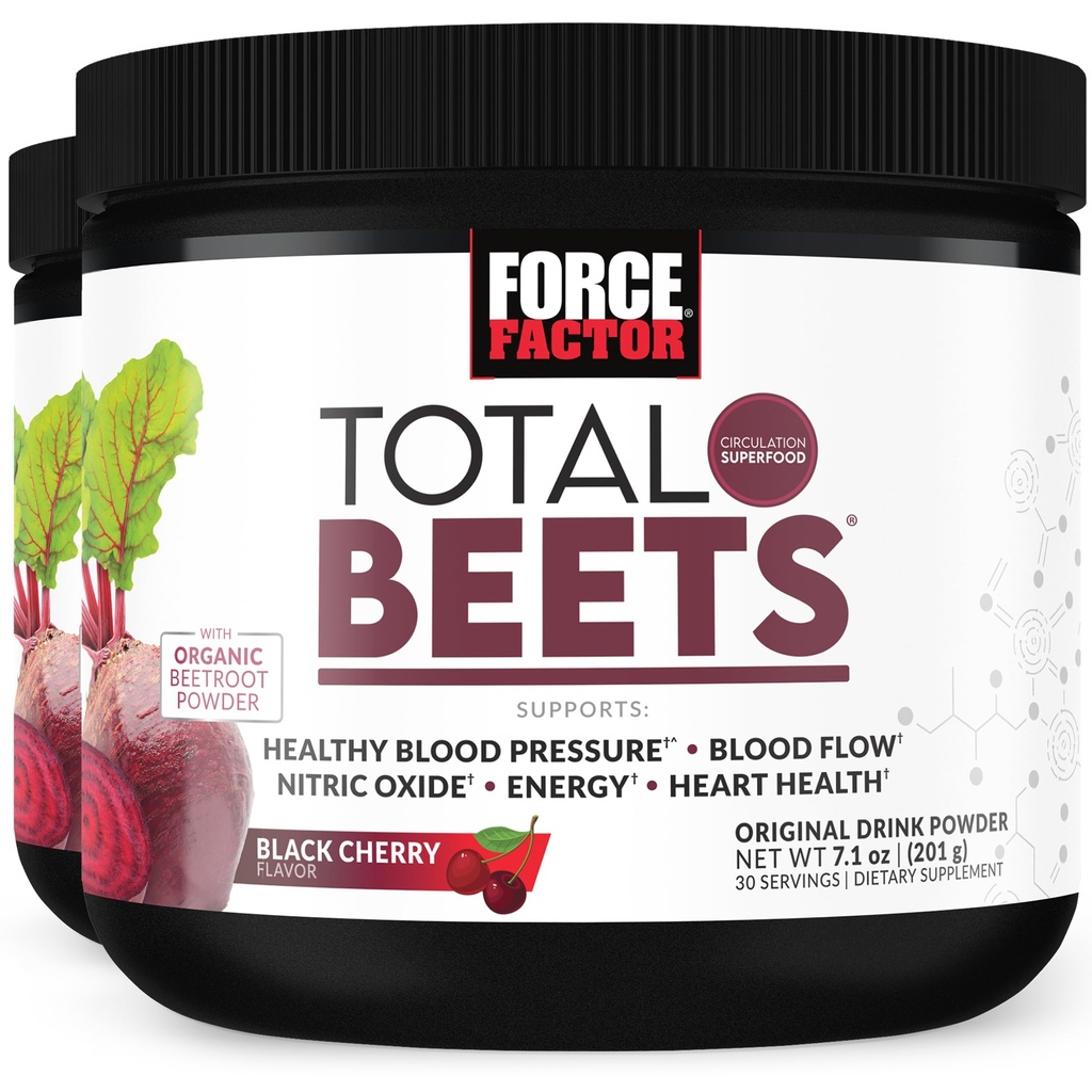 FORCE FACTOR Total Beets Superfood Beet Root Powder 2-pack, Nitraten te ondersteunen Circulatie, Bloedstroom, Nitric Oxide, Energie, Endurance, Uithoudingsvermogen, Cardiovasculaire hart-en vaatziekten supplement, 60 porties