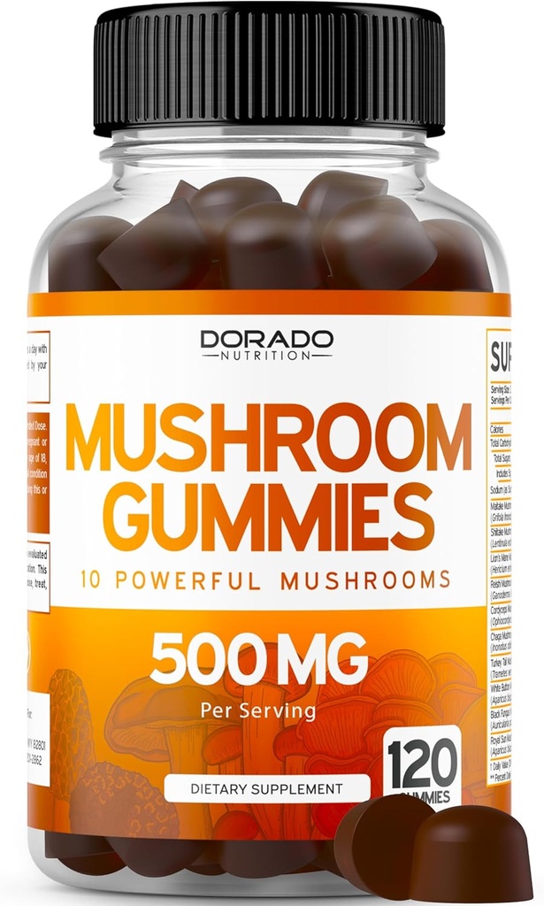 Paddestoelen 2500mg 10 in 1 Blend (120 Gummies with Lions Mane, Cordyceps, Reishi & More Functional Paddestoelen) Focus & Brain Mushroom Supplement - Vegan & Third Party Tested - USA Made