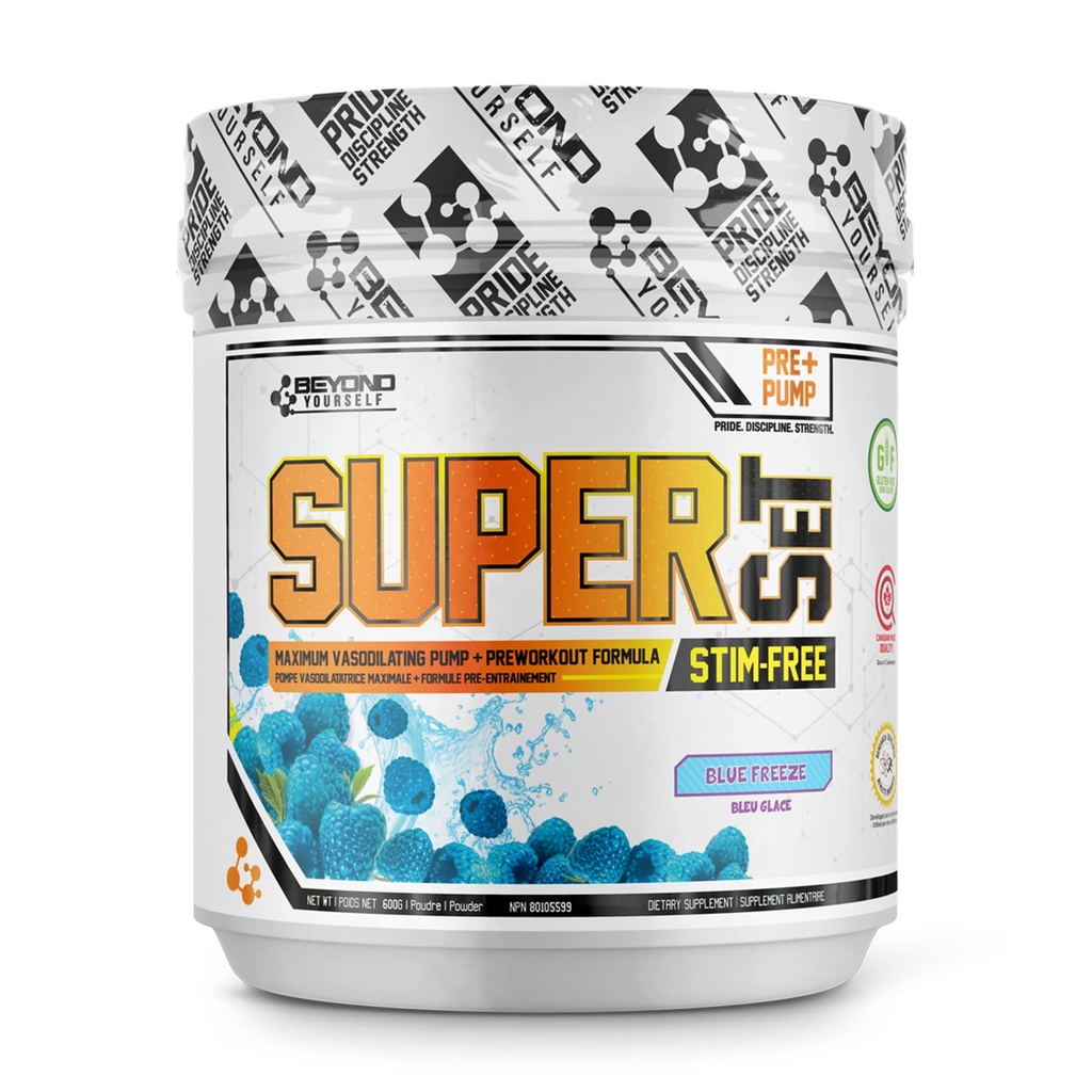 SuperSET Stim-Free | Insane Caffeine Stimulant Free Pre-Workout Formula | 9g L-Citrulline, 750mg HICA, 4g of beta-Alanine (Blue Freeze)