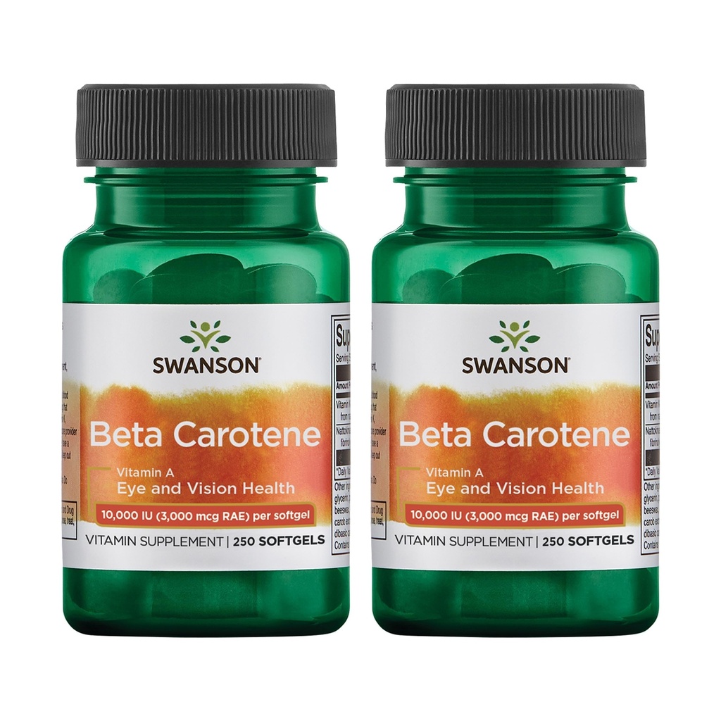 Swanson Beta-Carotène - supplément de vitamine A favorisant la santé immunitaire, la santé des yeux et de la peau - Formule de bien-être naturel - (250 softgels, 3000 mcg chacun) (2 pack)
