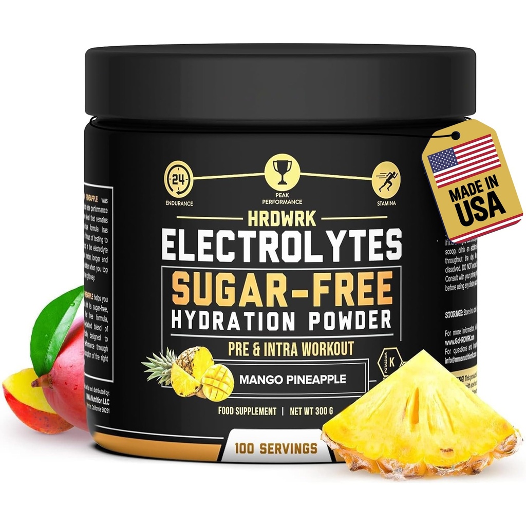 HRDWRK Elektrolyten Poeder met Magnesium, Kalium - Suikervrije Elektrolyten Boost Endurance en verminderen vermoeidheid met dit Electrolyten supplement - Maximale hydratatie - Keto vriendelijk