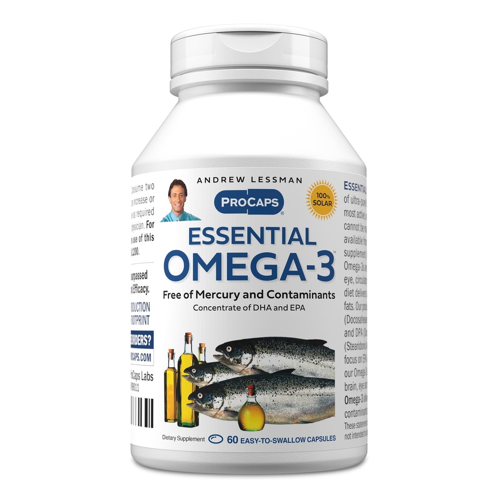 ANDREW LESSMAN Essential Omega-3 Unflavored - 60 Softgels - Ultra-Pure, High Potency Omega-3 Oils. Hoge DHA, geen maagklachten, geen lastpakken, geen kwik. Klein Makkelijk doorslikken Softgels