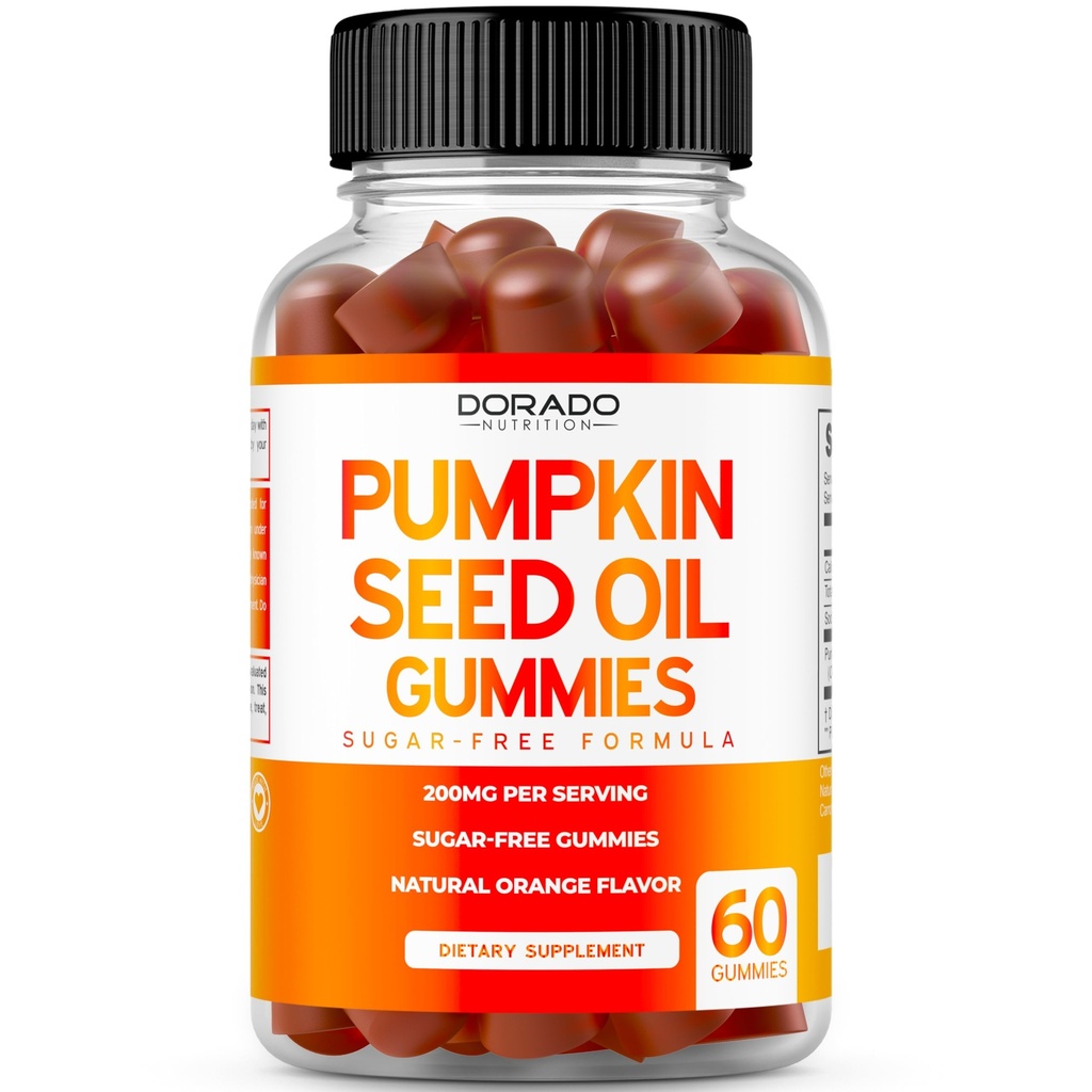 Huile de graines de citrouille Gommies 4000mg Supplément sans sucre avec extrait de graines de citrouille pour adultes - Delicious Orange Arôme, Non OGM - Sans gluten, Supplément végétalien et États-Unis fait (60 Capsules)