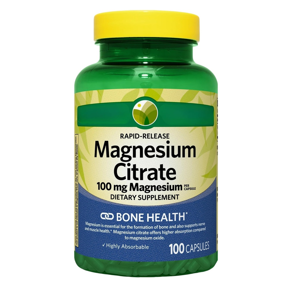 KP+ Magnesium | Magnesium Citrate 100 mg | Bone & Muscle Health Support | Rapid-Release Capsules | 100 Count | Dietary Supplement | Pack of 1