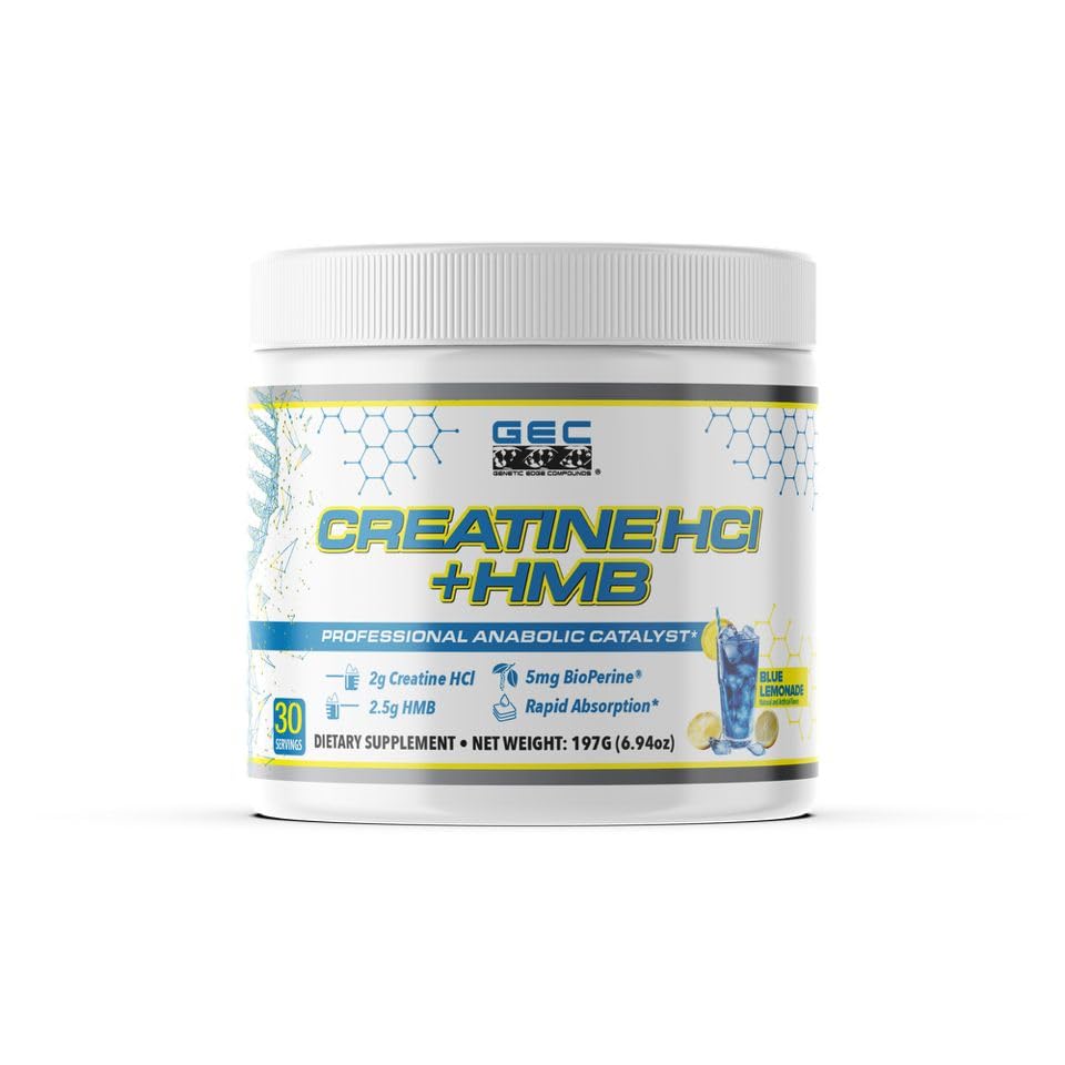 Creatine HCl + HMB for Athletes – Performance & Recovery Formula – 2g Creatine HCl, 2.5g HMB – Fast Absorption, No Bloat, No Loading – 30 Servings – GEC (Standard, Blue Lemonade)