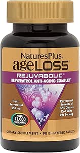 NaturesPlus AgeLoss REJUVABOLIC - 90 Bi-Layered Tablets - Resveratrol Anti-Aging Complex - Vegetarisch, Glutenvrij - 30 Serven