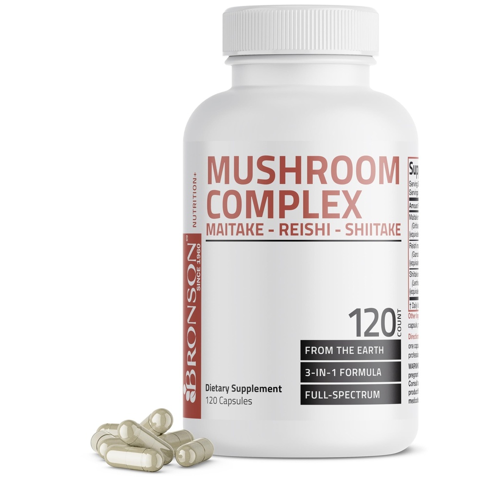 Bronson Triple Mushroom Complex - Maitake - Reishi - Shiitake - Krachtige Antioxidant en Immune System Booster - Full Spectrum Mushroom Complex - 600 mg Capsules - 120 Tellen