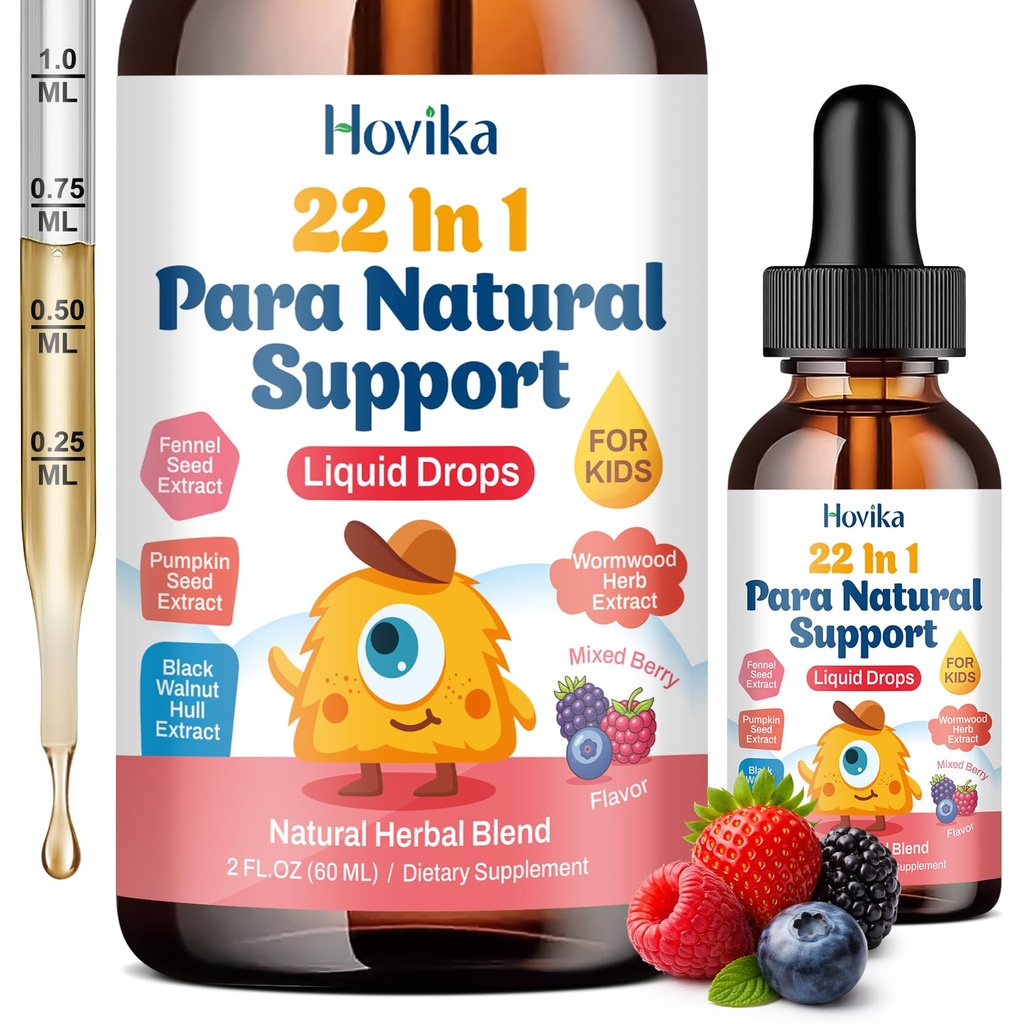22 in 1 Parasite Cleanse for Humans & Kids, Herbal Gut Cleanse Liquid Drops, Zeolite Detox for Kids with Wormwood Black Walnut Clove, Chlorella, Probiotics & Prebiotic, Mixed Berry Flavor, 2 Fl Oz