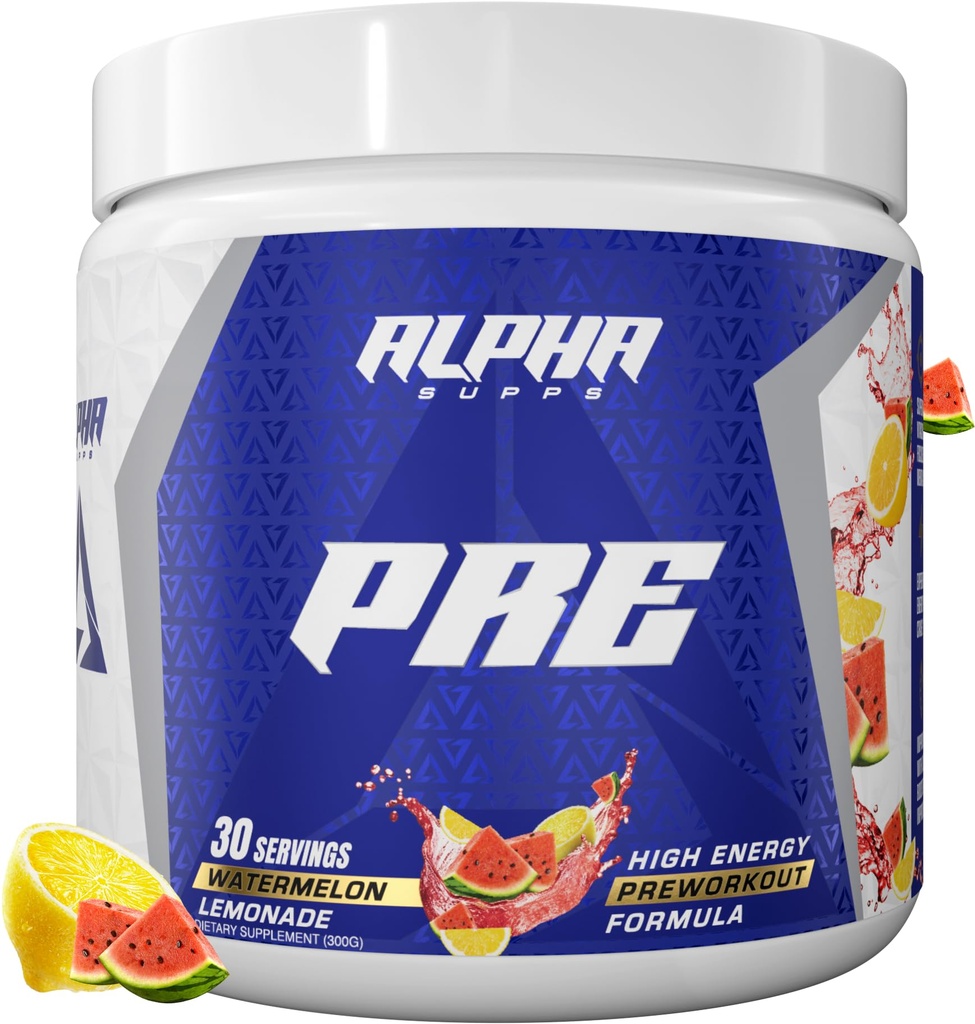 Alpha Supps Pre, Pre-Workout Powder for Men & Women, Back to Basics Preworkout Formula for Fitness & Gym Training Athletes - Boost Energy, Focus & Performance (30 Servings, Watermelon Lemonade)
