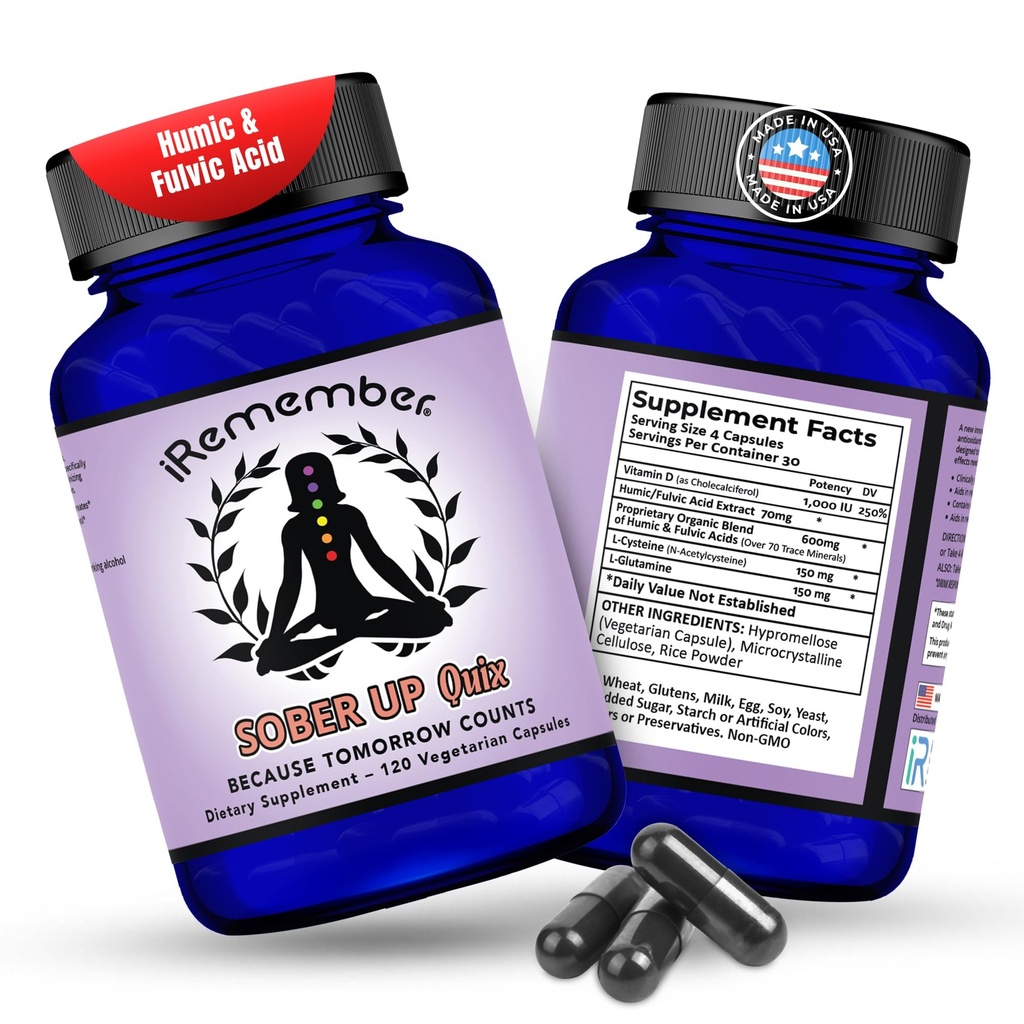 Sober-Up Quix Next-Day Support Supplement with Electrolytes, L-Cysteine, Vitamin D3, L-Glutamine & Fulvic Minerals | Wellness Recovery & Hydration Balance After Social Drinking | 120 Vegan Capsules