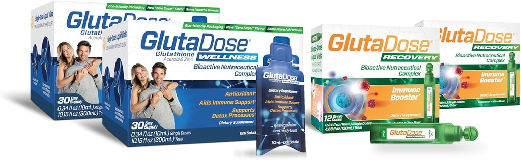 GlutaDose Ultimate Immune Boost & Daily Detox Bundle, Cold & Flu Recovery, Immune & Energy Support, Glutathion, Astragalus, Echinacea, Acerola (1.000 mg Blend), Selenium, Zink, Liquid Supplementen