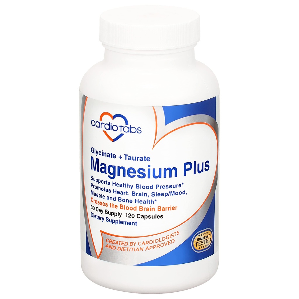 Magnesium Plus 200 mg Magnesium Glycinaat en Magnesium Tauraat voor Bloeddruk, Hart, Hersenen, Slaap &amp; Mood Ondersteuning 