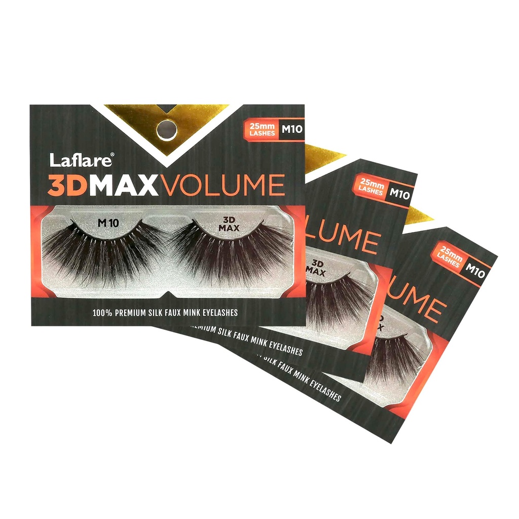 Laflare Silk Faux Mink 3D MAX VOLUME Eyelashes, Big Dramatic Volume, 25mm Super Long, Multi-Layered Lashes - 3 PACKS BUNDLE SPECIAL (3 Pack, M10)