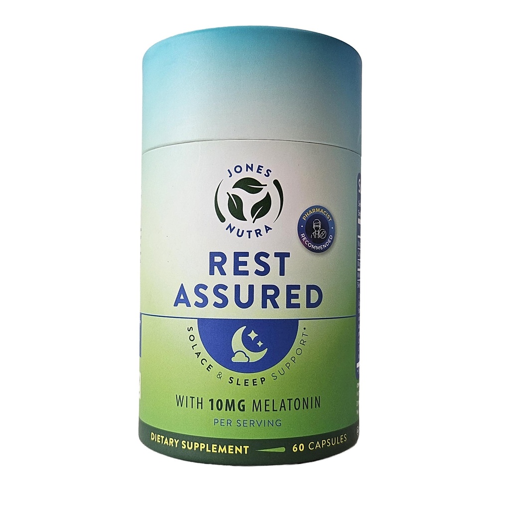 Rest Assured, Nighttime Sleep Support Supplement with Melatonin, Magnesium, Chamomile, Passion Flower, St John's Wort, Ashwaganda, L-Theanine, L-Taurine, Eco-Friendly Packaging, 30 day supply