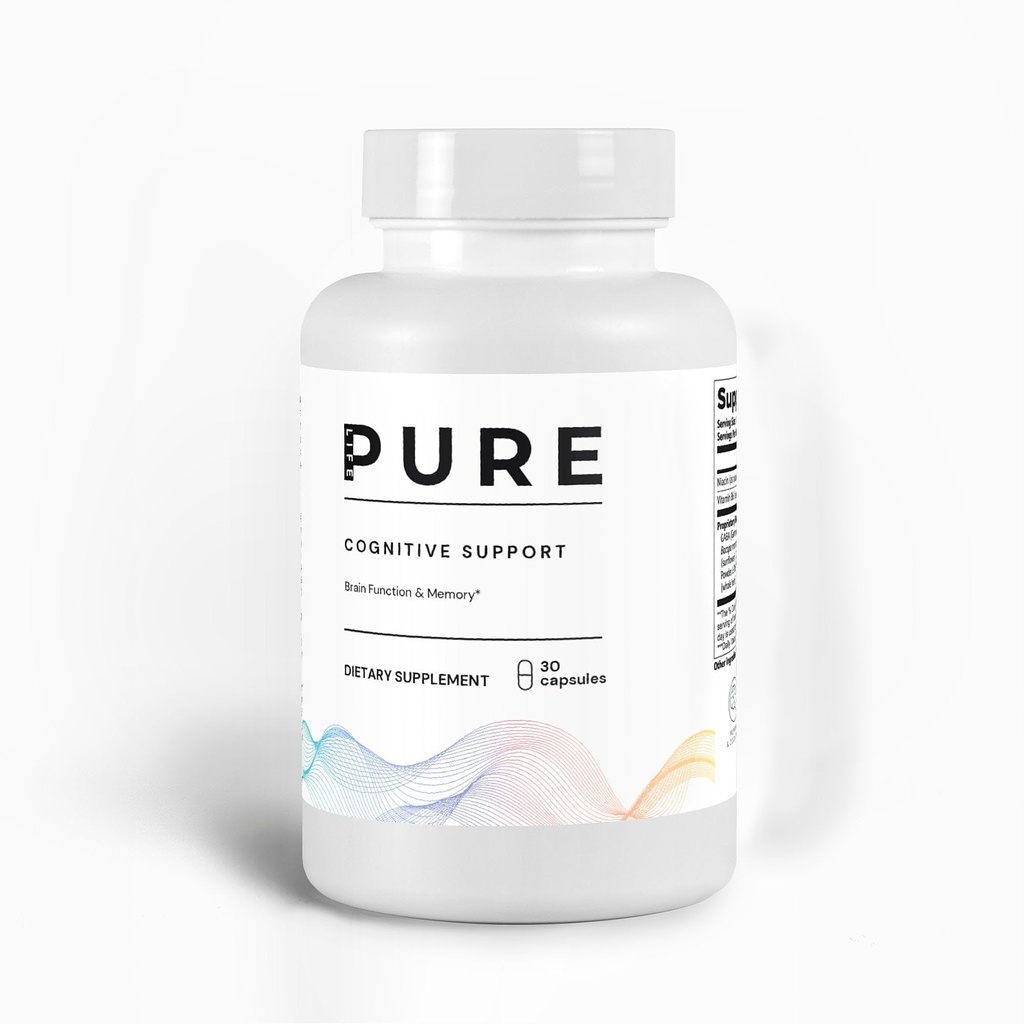 PURE LIFE Cognitive Support Capsules – Brain Cognitive Focus Supplement with Vitamin B6, GABA, L-Tyrosine, Bacopa & Huperzine A – Cognitive Supplement for Memory & Focus – 30 Capsules – Made in USA