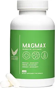 High Level Magmax Magnesium Glycinate Supplement voor volwassenen, Ondersteunt bot gezondheid, slaap, hart, spierfunctie en krampen, Glutenvrij, Veganistisch, 275 mg, 90 capsules