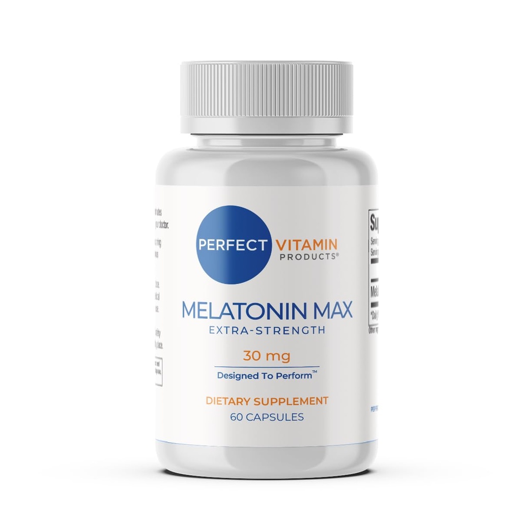 30mg Extra Strength Melatonin MAX – High Dosage Melatonin Sleep AId - Supports Healthy Rest Cycle and Jet Lag Adjustment – 100% Drug-Free, Vegan, Non-GMO, Gluten-Free (60 Capsules)