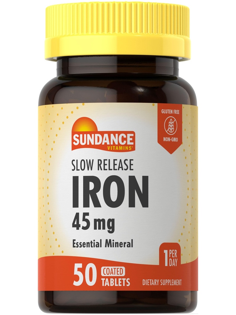 Sundance Iron 45mg Pilules à libération lente (50 comprimés) Supplément minéral essentiel (50 comprimés) Formule végétarienne, non-OGM et sans gluten