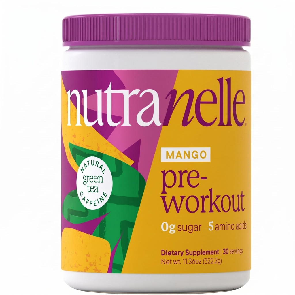 Nutranelle Natural Mango Green Tea -11.36 Oz Sugar Free Pre Workout Tea – Sports Nutrition Pre Workout for Men and Women - Amino Energy & 200 mg Natural Caffeine - Made in USA