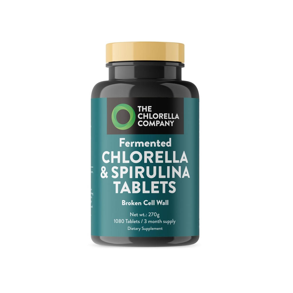 Fermented Chlorella & Spirulina Tablets, Chlorofyl, Green Superfood, Algensupplement, Heavy Metal Detox, Immune Support, Broken Cell Wall, 1350 Tablets, Non-GMO, Vegan