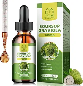 Soursop Graviola gouttes liquides, feuilles de Soursop extrait pour immune, antioxydant, mood & Night Support, Soursop Bitters liquide, haute absorption, végétalien, sans gluten, 2 Fl Oz