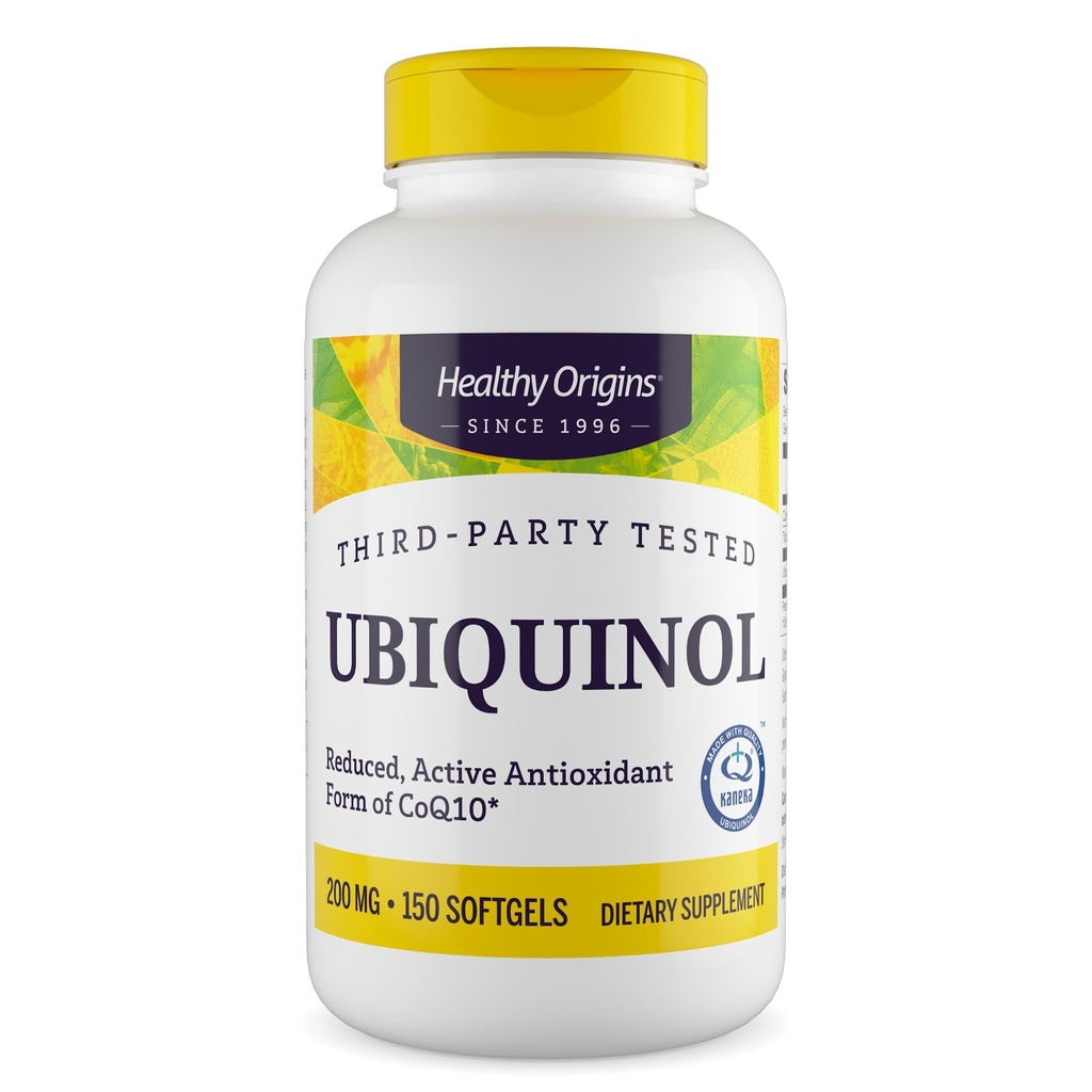 Gezonde oorsprongen Ubichinol (actieve vorm van CoQ10), 200 mg - Kaneka Ubichinol Supplementen voor Hartgezondheid en Antioxidant Ondersteuning - Glutenvrije en niet-GMO-supplement - 150 Softgels