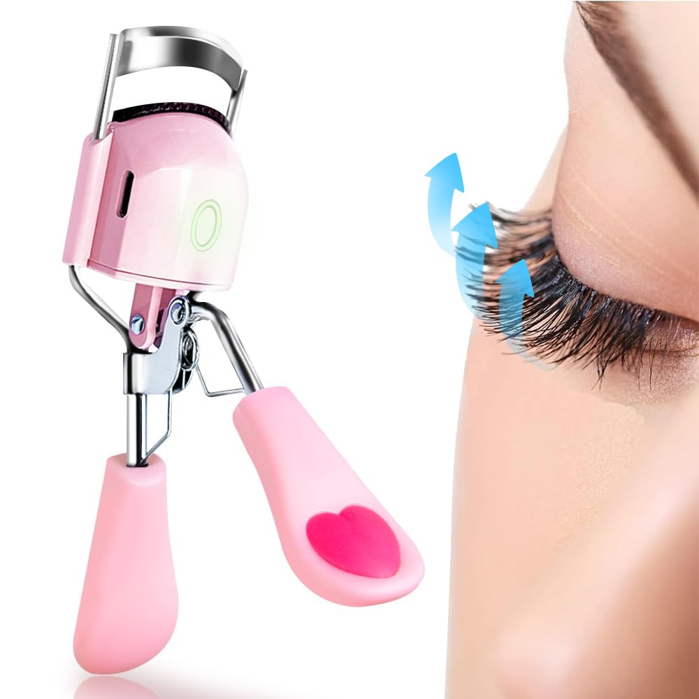 Pinkiou Heated Eyelash Curler for Women USB Rechargeable Lash Curler Long Lasting Ironing Electric Eyelash Curler with Silcone Pad Replacable Great Makeup Tools for Her