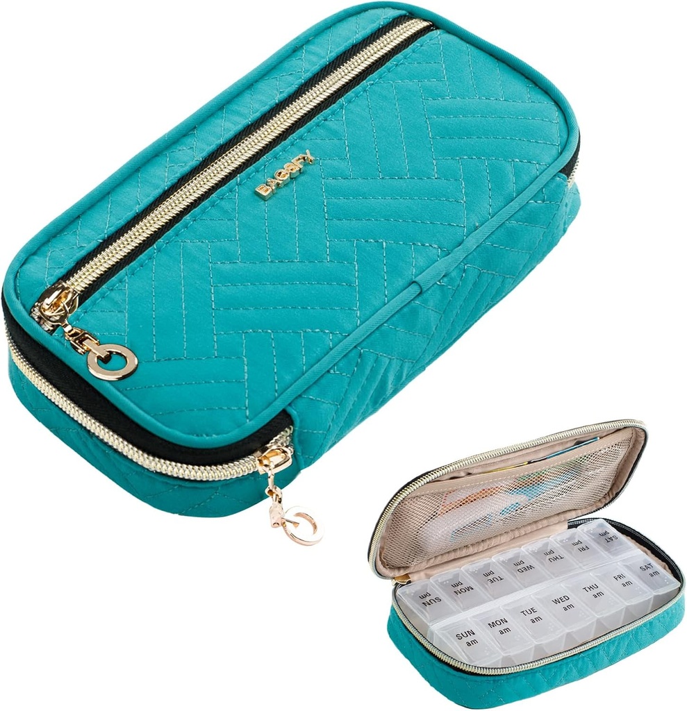 BAGSFY Pill Organizer Case 2 fois une journée- hebdomadaire de médecine Organisateur Pill Box de voyage avec un contenant de 7 jours de médecine amovible pour huile de poisson, vitamine, supplément