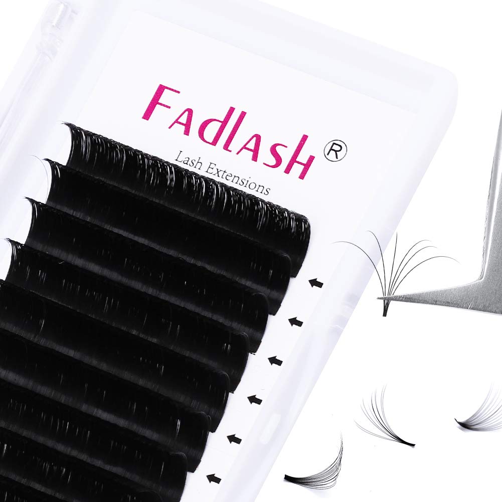 FADLASH Eyelash Extensions C D Curl Lashes 0.07 Easy Fan Volume Lash Extensions Premium Self Fanning Eyelash Extension Rapid Blooming Lashes (0.07-C, 12mm)