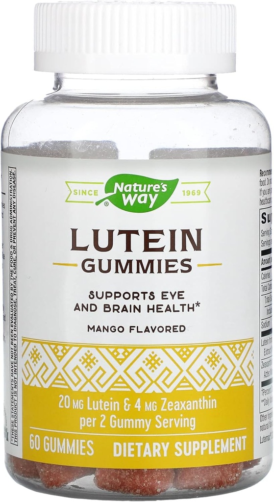 Nature's Way Lutein Gummies with Zeaxanthine, Eye Health and Brain Function Supplement*, Mango Flavored, 60 Count