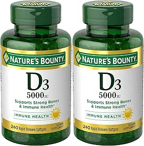 Nature's Bounty Vitamine D3, Immune Support, 125 mcg (5000iu), Softgels à libération rapide, 240 Ct - Pack de 2