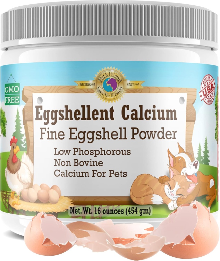 Calcium voor honden en katten - Fijne eierschaal poeder - Strong Hip & Joint Supplement voor honden en katten- Dieetsupplement - Geen additieven - Pet's Friend Eggshellent Calcium 16oz