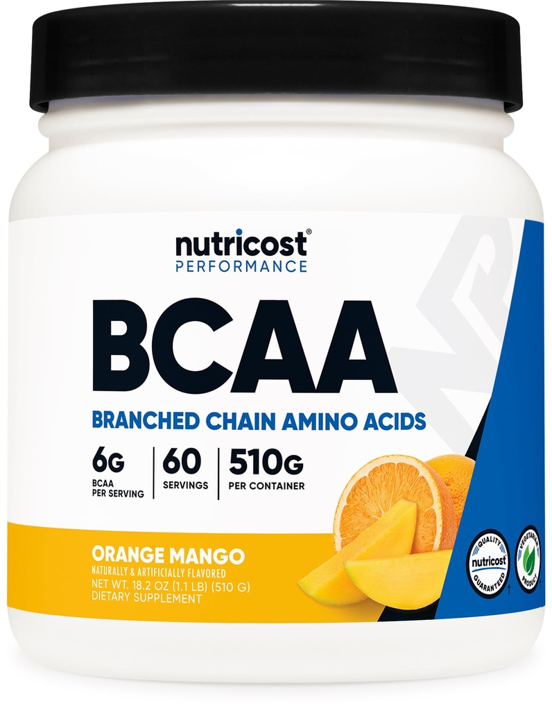 Nutricost BCAA Powder (Orange Mango, 60 porties) - 2:1:1 Optimale verhouding, Glutenvrij, niet-GMO, vegetarisch